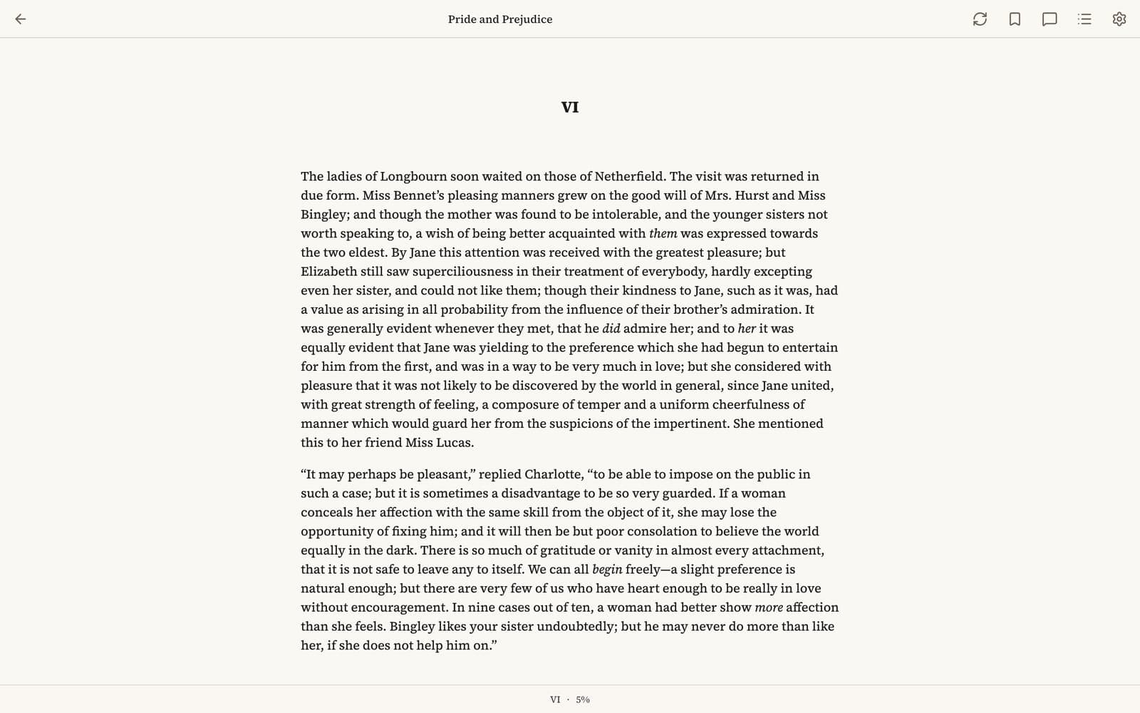 The reader, with the type settings open.